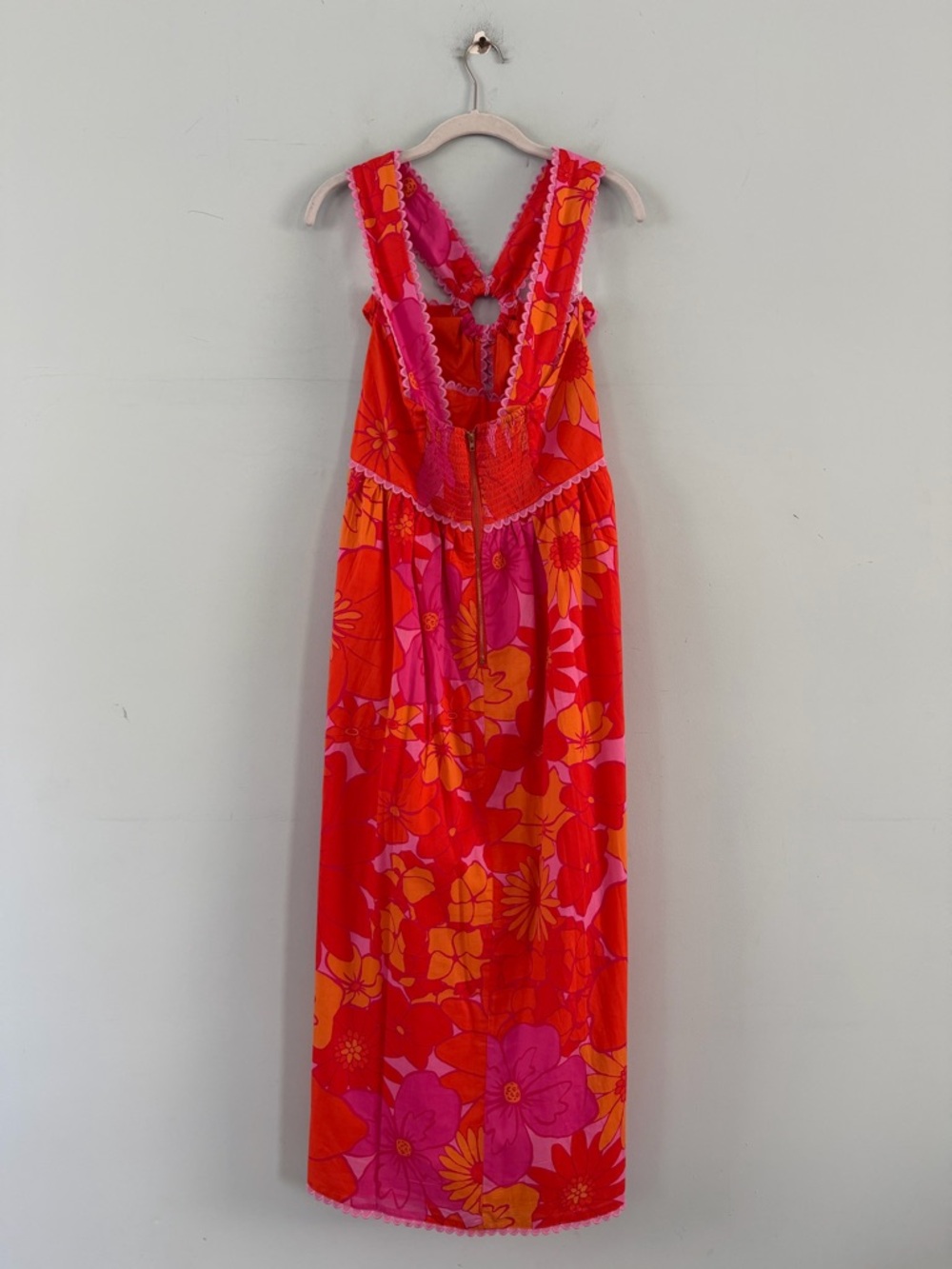 NWT J. Marie Lizzie Ric Rac Orange Floral Pink Preppy Summer Midi Dress - Picture 3 of 6